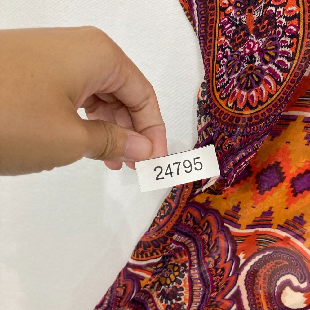 CAbi Large‎ Purple Red Boho Paisley Tie Front Chiffon Duster Kimono Vacation - Picture 12 of 12
